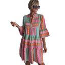 Boho Chic Women's Dress with Woven Patterns and Short Sleeves