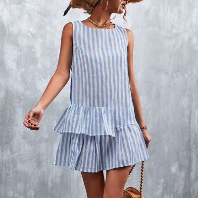 Chic Striped Dress with Ruffle Hem for Women