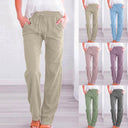 Chic Linen Trousers with Elastic Waist and Pockets
