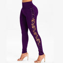 Floral Lace Accent High Waist Leggings for Women