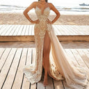 Glamorous Deep V-Neck Evening Dress with Embellishments