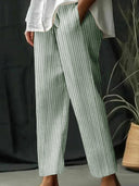 Women's Striped Design Pants with Adjustable Waistband