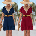 V-Neck Women's Dress with Lace Accents