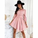 Chic Knee-Length Shirt Dress with Waist Belt and Stylish Accents