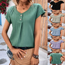 Chic Women's Button Detail Short Sleeve Tee
