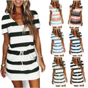 Stylish Women's Striped Mini Dress with Adjustable Waist