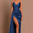 Chic Long Sleeve Maxi Dress with High Slit and Draped Design