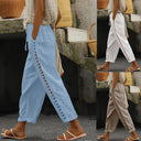 Chic Linen Palazzo Pants with Elastic Waist and Pockets