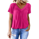 Women’s Airy V-Neck Blouse with Pleats & Short Sleeves