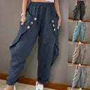 Chic Women's Linen Pants with Stylish Button Accents