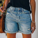 Trendy Women's Denim Shorts with Distressed Accents