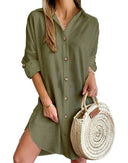 Chic Women's Shirt Dress with Button Accents and Side Slits
