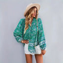 Colorful Floral Women's Blouse with Ruffled Sleeves