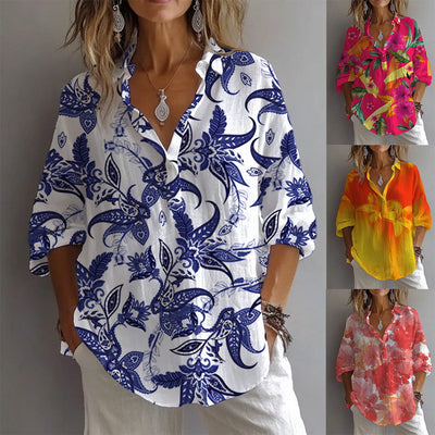 Floral Print Women's Blouse with Button Placket