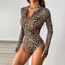 Chic Leopard Print Long-Sleeved Bodysuit for Women