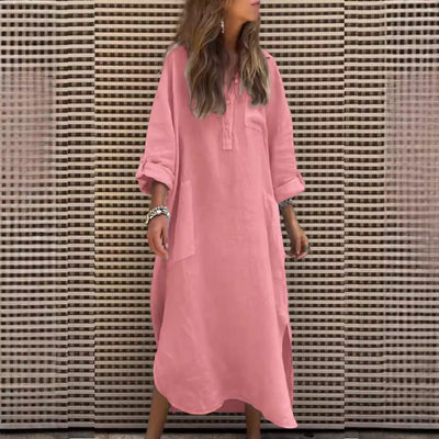 Women's Stylish Midi Dress with Pockets and Chic Side Slits