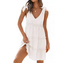 Chic V-Neck Ruffle Dress with Adjustable Straps
