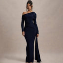 Chic Off-Shoulder Evening Dress with Draped Accent