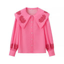 Floral Embroidered Blouse with Statement Collar