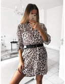 Chic Geometric Patterned Shirt Dress with Waist Belt