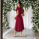 Chic A-Line Dress with Puff Sleeves and Narrow V-Neck