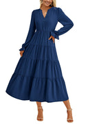 Women's Ruffle-Detail Maxi Dress with V-Neck Design