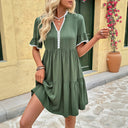 Women's Ruffle Detail Short-Sleeve Dress with Button Placket