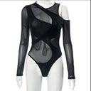 Chic Asymmetrical Women's Bodysuit with Sheer Sleeves