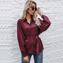 Chic Satin Shirt Dress with Waist Belt for Women