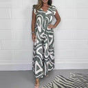 Graphic Pattern Maxi Dress with Ruffles
