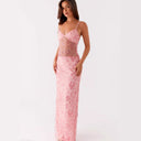 Maxi Dress with Lace Accents & Floral Embellishments