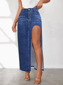 Chic Women's High Slit Denim Skirt