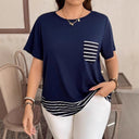 Striped Hem Women's T-Shirt with Chest Pocket