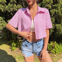 Chic Women's Cropped Blouse with Decorative Back Cutout