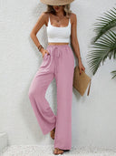 Chic Women's Palazzo Pants with Elastic Waist and Pockets