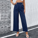 Chic High-Waist Wide-Leg Pants with Button Accents for Women