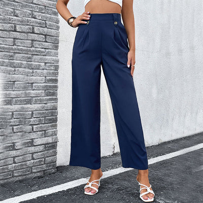Chic High-Waist Wide-Leg Pants with Button Accents for Women