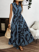 Chic Women's Tie Waist Shirt Dress with Flared Skirt