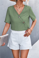 Stylish Women's Wrap Blouse with Button Accents