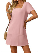 Women's Square Neck Summer Dress with Handy Pockets