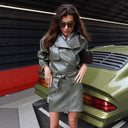 Chic Women's Faux Leather Dress with Stylish Tie Belt