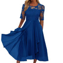 Ladies Lace Sleeve Midi Dress with Flared Skirt