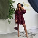 Women's Pleated Festive Dress with Decorative Accents