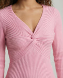 Chic Women's Long-Sleeved Knit Dress with Knot Detail