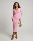 Chic Women's Long-Sleeved Knit Dress with Knot Detail