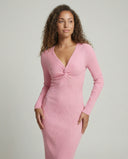 Chic Women's Long-Sleeved Knit Dress with Knot Detail