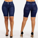 High-Waisted Denim Bermuda Shorts with Button Detail