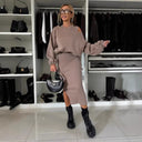 Women's Asymmetrical Hem Sweat Dress with Airy Sleeves