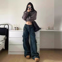 Chic Women's Cargo Jeans with Oversized Fit and Side Pockets