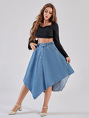 Stylish Women's Asymmetrical Denim Skirt with Unique Hem